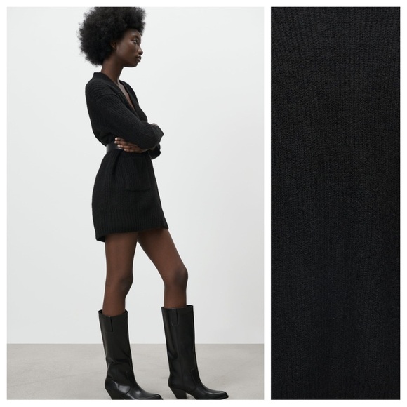 NWT. Zara Black Midi Knit Open Front Cardigan. Size M. - Picture 4 of 9